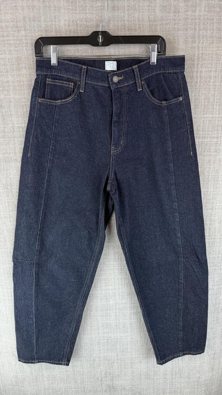Time And Tru Jeans Womens 10 Blue Dark Wash Tapered High Rise Stretch Pockets